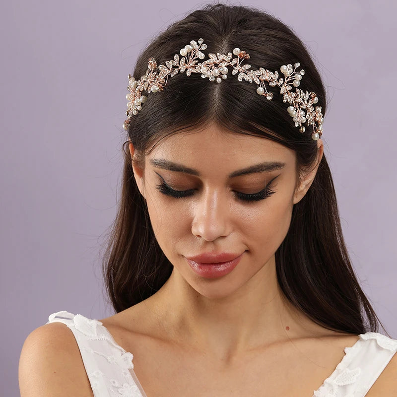 New Bride Wedding Hair Accessories Women's Jewelry Accessories Fashion Wedding Gold Beads Headwear Handwoven Crystal Headwear