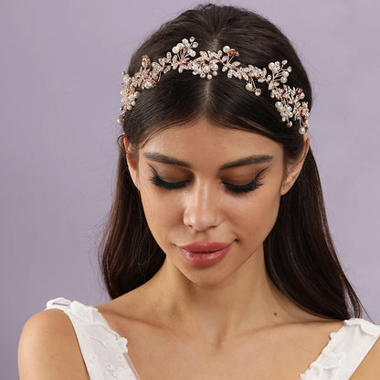New Bride Wedding Hair Accessories Women's Jewelry Accessories Fashion Wedding Gold Beads Headwear Handwoven Crystal Headwear