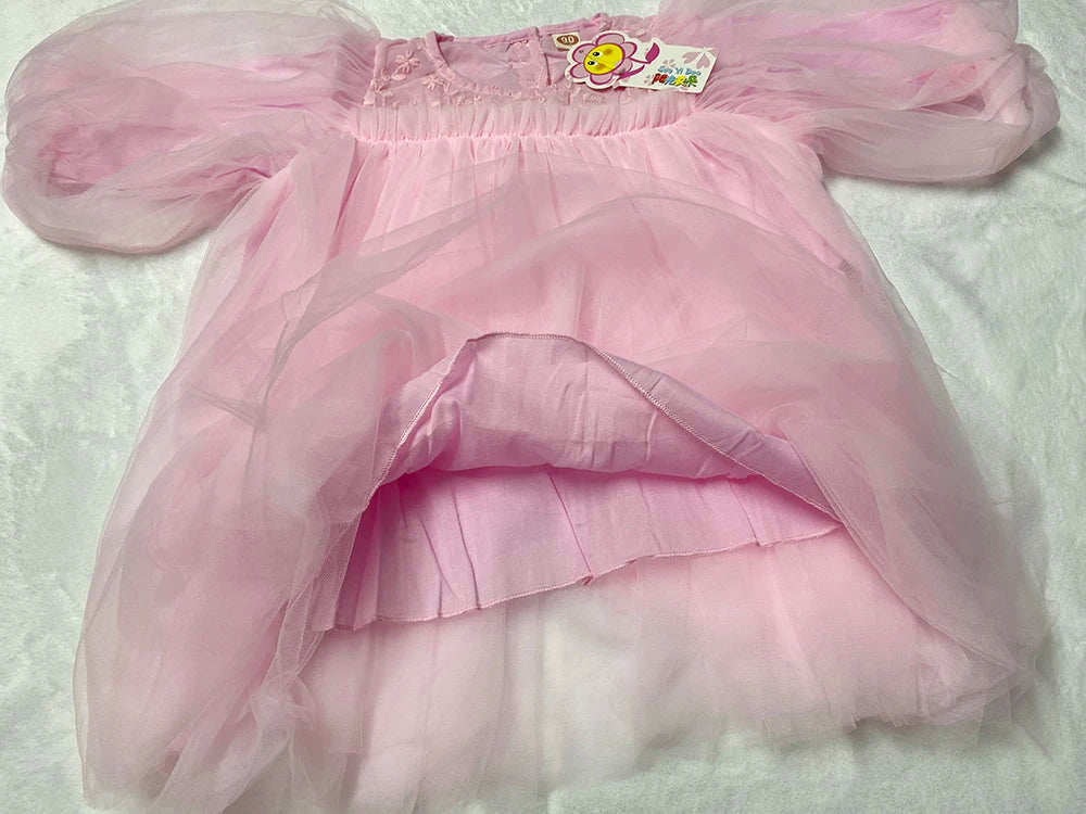 New Baby Dresses Autumn Children's Dresses Girls'dresses With Flowers Yarn Tulle Puffy Sleeve Jasmine Princess Party 1-7 Years