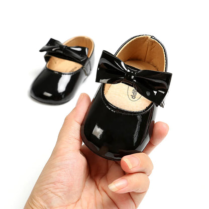 Newborn Baby Girls Shoes Patent Leather First Walkers Bow Red Black Soft Soled Non-slip Crib Kids Shoes