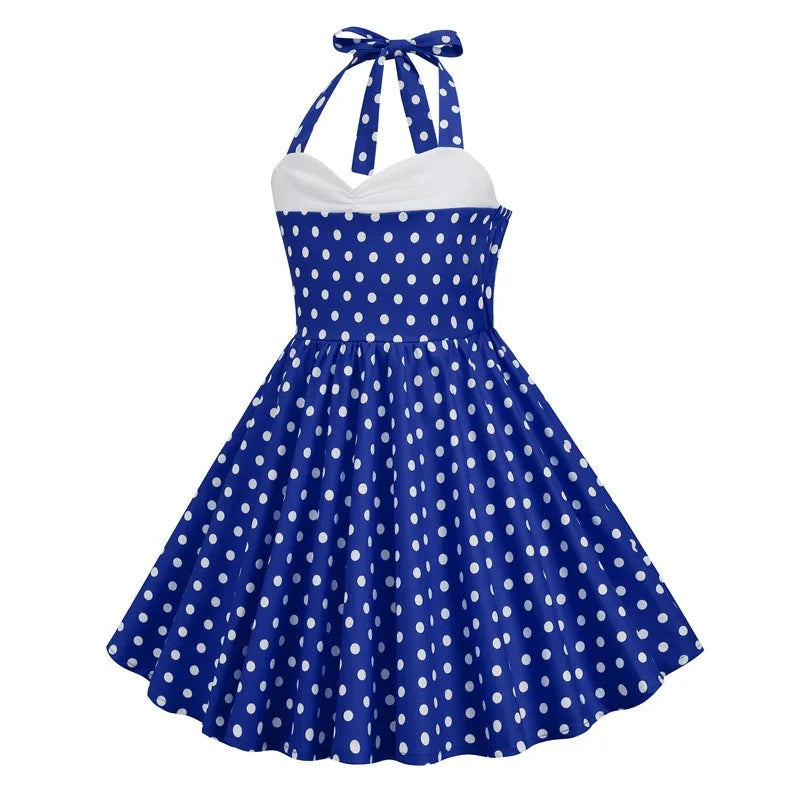 European and American girls' dressnew style halter polka dot retro children's dress, party carnival children's performance dress