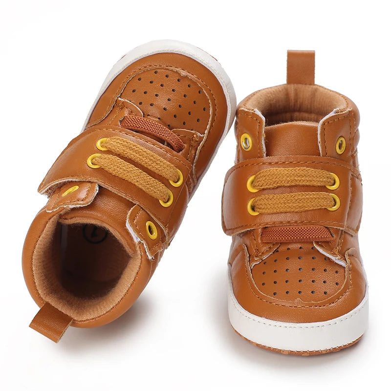 Newborn Baby Fashion Sneakers Shoes Boys Girls Solid Lace Up High Shoes Toddlers Breathable Non Slip First Walkers 0-18 Months