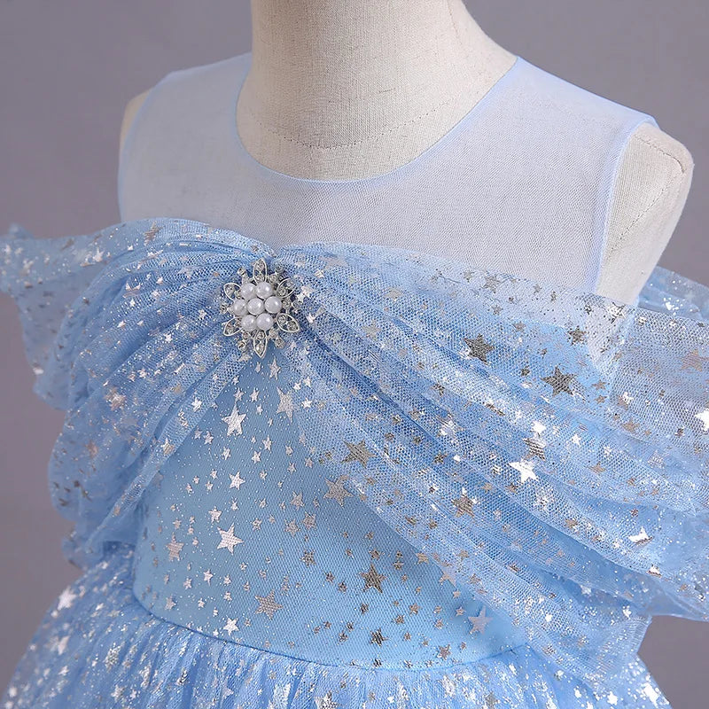 New Girls Dress Summer Children's Mesh Lace Floor Style Runway Show Host Dress Performance Puffy Birthday Dress