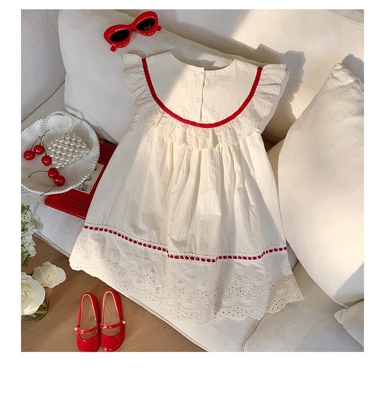 Summer Girl Dress New Fashion Versatile Summer Dress Exquisite Sweet Lace Girl Clothes Simple Ruffled Princess Skirt Ropa Niña