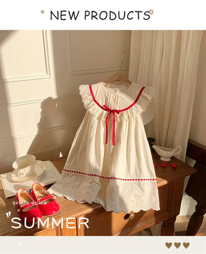 Summer Girl Dress New Fashion Versatile Summer Dress Exquisite Sweet Lace Girl Clothes Simple Ruffled Princess Skirt Ropa Niña