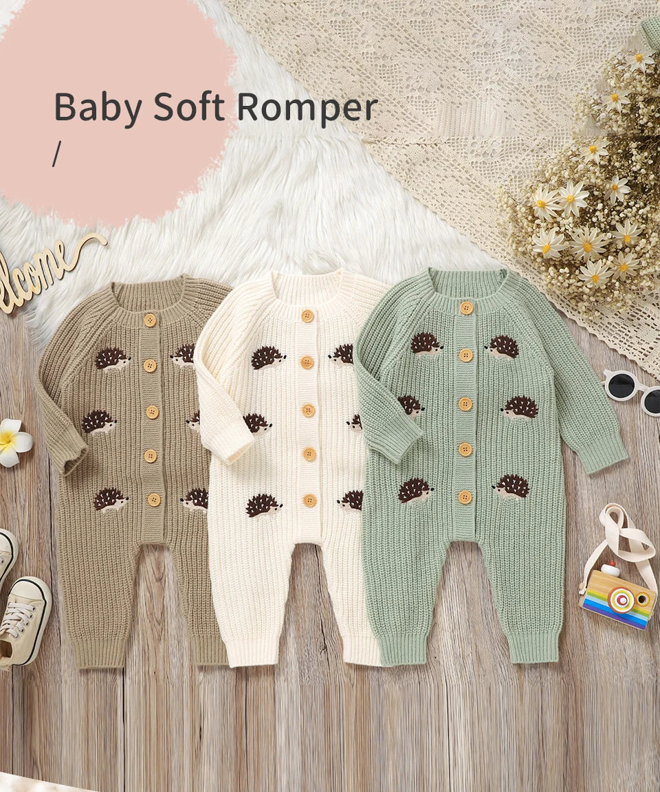Newborn Clothes Outfits Autumn Winter Baby Boy Girl Long Sleeve Knitted Rompers Jumpsuits Cute Hedgehog Infant Outwear Playsuits