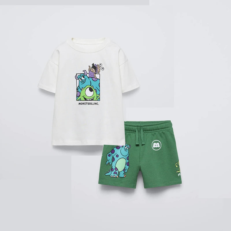Summer Boys Fashion Costume Printing T-shirt Black Shorts Trendy Clothes Kids Short Sleeve Shorts Children Casual Sports Set