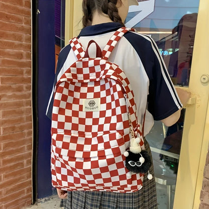 Schoolbags for Female Junior High School Students, High School Students, Middle School Students, Ins Style Girls Backpacks, Girls Checkerboard Backpacks, Five Colors Available