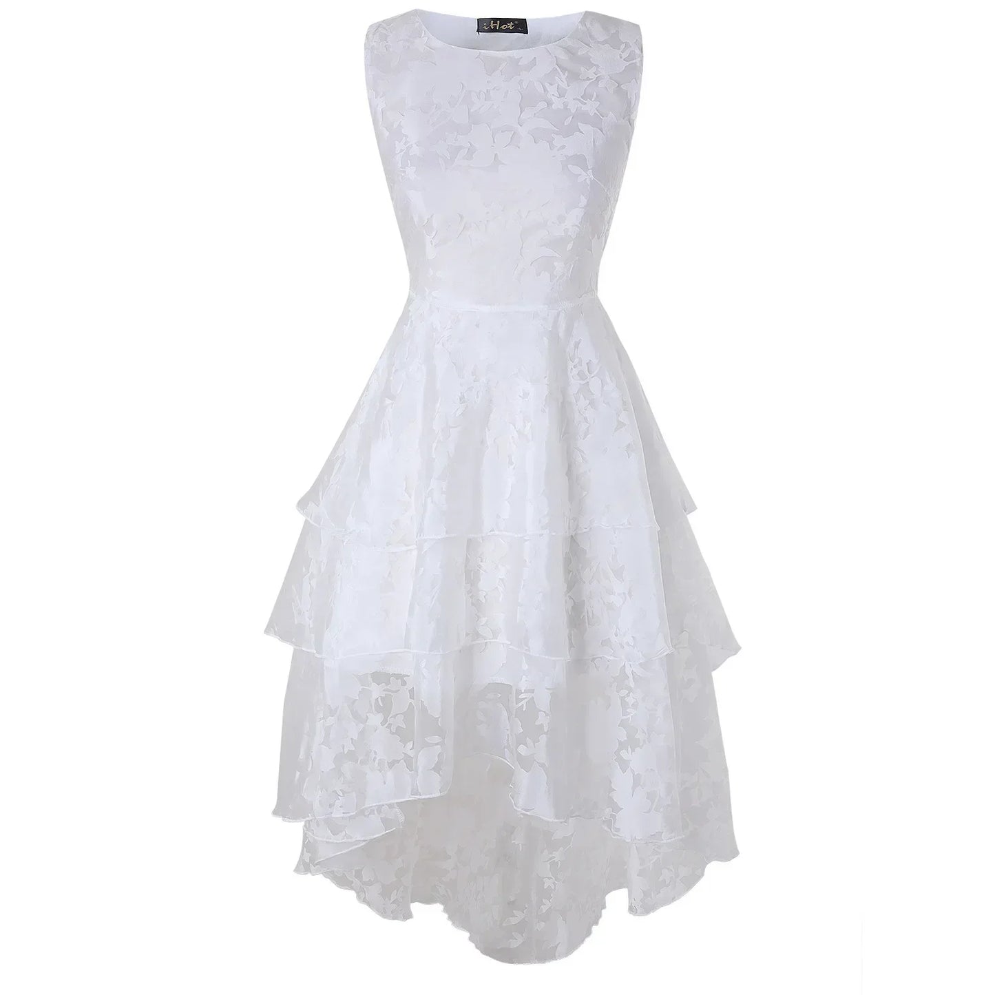 Summer High Low Retro Dress Vintage Women Sleeveless Front Back Short Long Organza Lace Dress Ladies Elegant Party Dress  (Available)