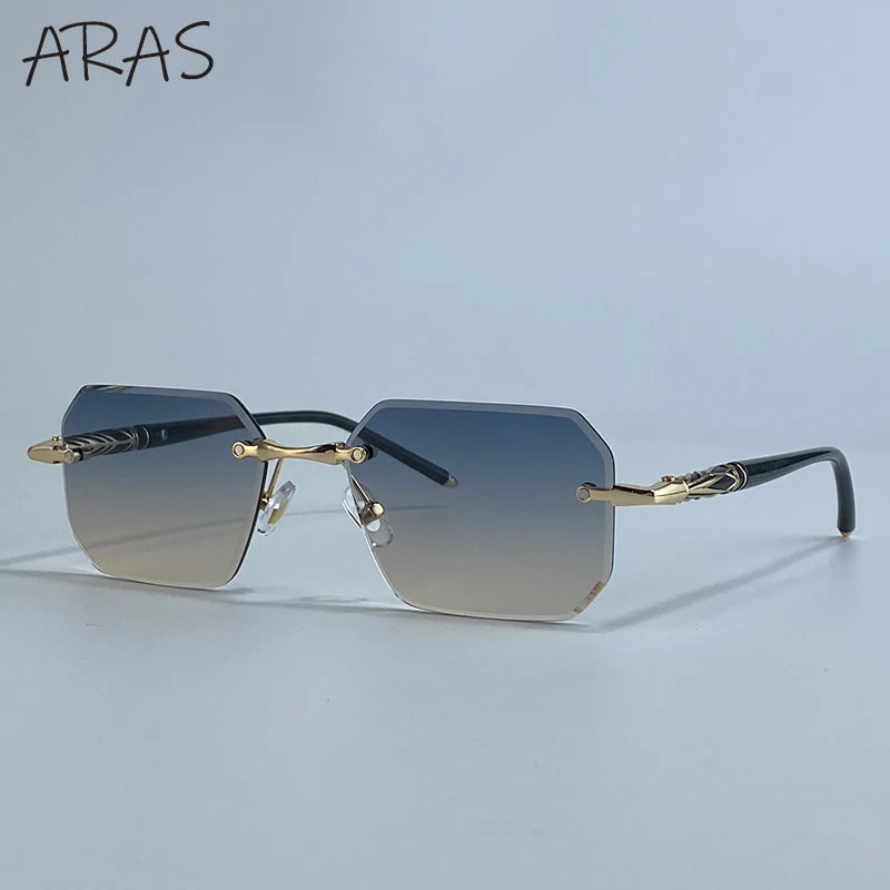 Fashion Rimless Square Sunglasses Men 2025 Luxury Brand Outdoor UV400 Sun Glasses For Male Classic Polygon Frameless Eyewear