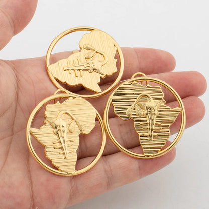 Trendy Round Jewelry Sets Statement Earrings for Women Gold Color Geometry Adjustable Ring Africa Senegal Map Jewellry Accessory