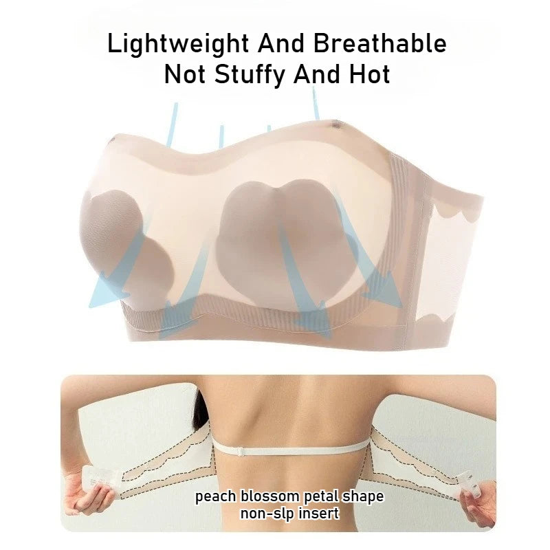 Sexy Strapless Tube Top Flower Cup Design Invisible Bras Non-marking Smooth Women Underwear Non Slip Push Up Bralette BCD Cup
