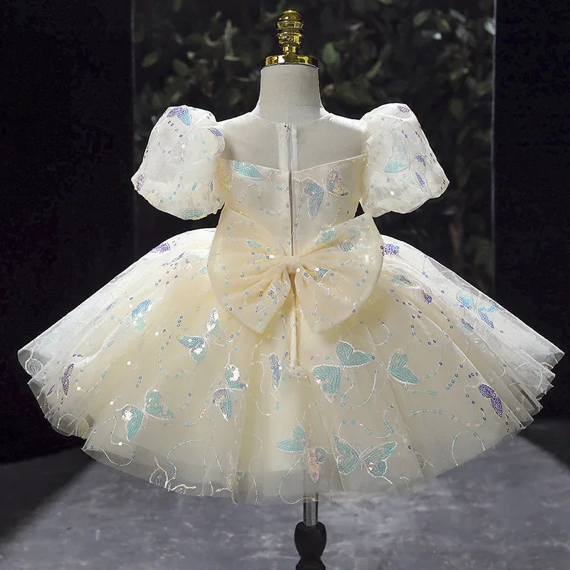 Kids Birthday Party Dress for Girls Children Princess White Wedding Formal Occasion Dresses Elegant Evening Luxury Gown Pageant