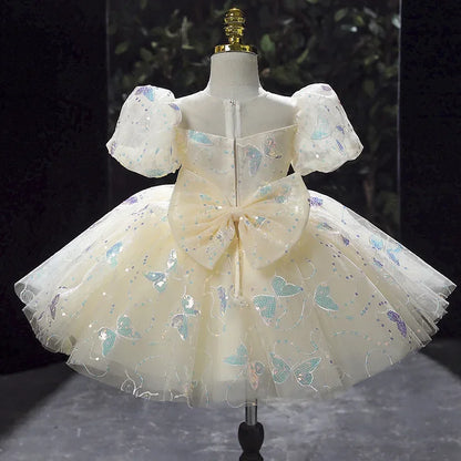 Kids Birthday Party Dress for Girls Children Princess White Wedding Formal Occasion Dresses Elegant Evening Luxury Gown Pageant
