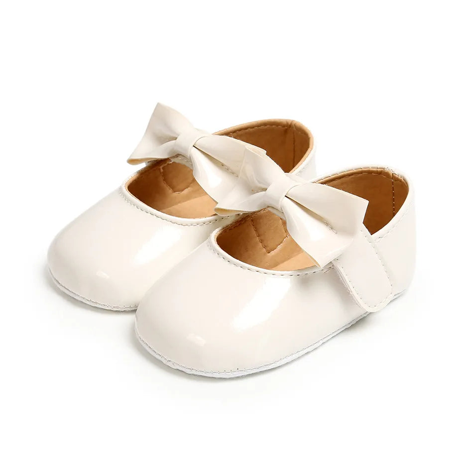 Newborn Baby Girls Shoes Patent Leather First Walkers Bow Red Black Soft Soled Non-slip Crib Kids Shoes