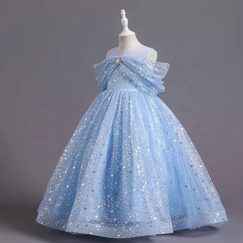New Girls Dress Summer Children's Mesh Lace Floor Style Runway Show Host Dress Performance Puffy Birthday Dress