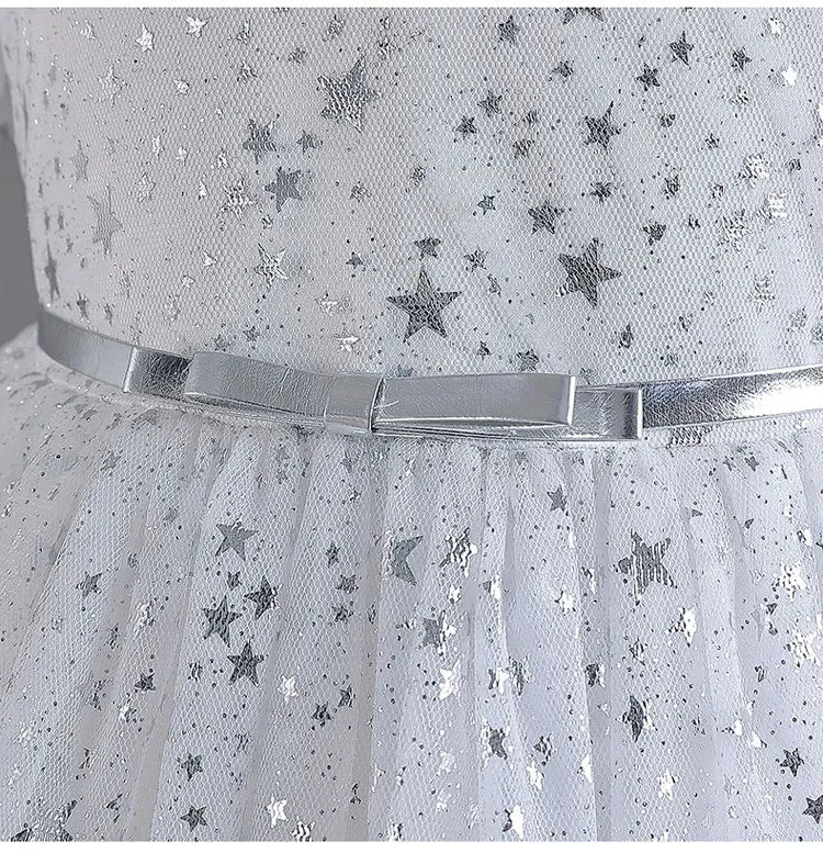Summer Girls Dresses for Party and Wedding Lace Mesh Short Sleeve Girls Sequin Dress Fashion Girls Party Dress 4-10 Years