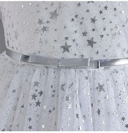 Summer Girls Dresses for Party and Wedding Lace Mesh Short Sleeve Girls Sequin Dress Fashion Girls Party Dress 4-10 Years