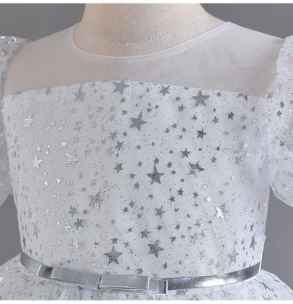 Summer Girls Dresses for Party and Wedding Lace Mesh Short Sleeve Girls Sequin Dress Fashion Girls Party Dress 4-10 Years
