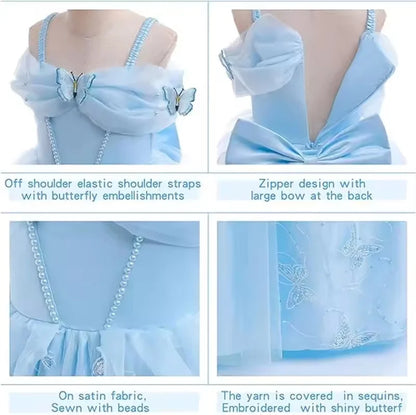 Children's Party Dresses For Girls Elegant Cinderella Princess Dress Kids Girl Butterfly Blue Evening Dress Sequin Prom Dress
