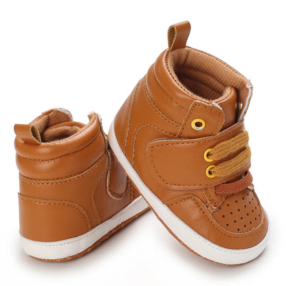 Newborn Baby Fashion Sneakers Shoes Boys Girls Solid Lace Up High Shoes Toddlers Breathable Non Slip First Walkers 0-18 Months