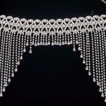 Tassel Hair Chain Accessories Bridal Headpiece for Women Tiara Rave Rhinestone Headband Full Geometric Head Chain Hat Jewelry