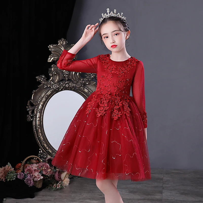 Girls Dress New Design Tail Evening Bridesmaid Wedding Casual Elegant New Year Princess Children Party Dress