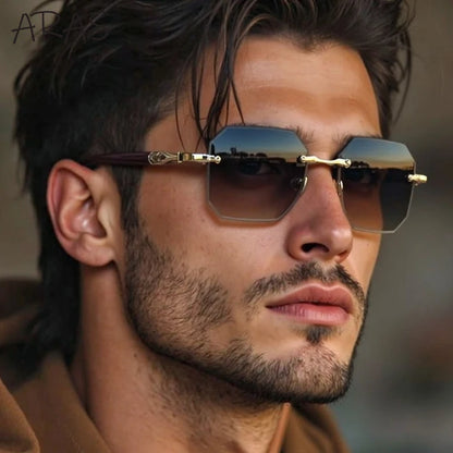 Fashion Rimless Square Sunglasses Men 2025 Luxury Brand Outdoor UV400 Sun Glasses For Male Classic Polygon Frameless Eyewear