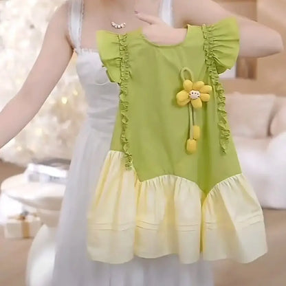 Girls Casual Dresses Bohemian Dimensional-Flower Patchwork Sundress Kids Dresses for Girls 2 To 7 Years Flower Girl Dresses