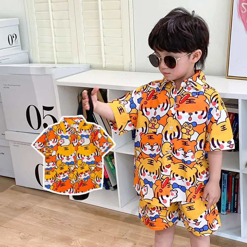 Summer Baby Boy Outfits Suit Fashion Print Kids Shirt Short Pant Sets Thin Cotton Toddler Tee Tops Children Clothes Tracksuits