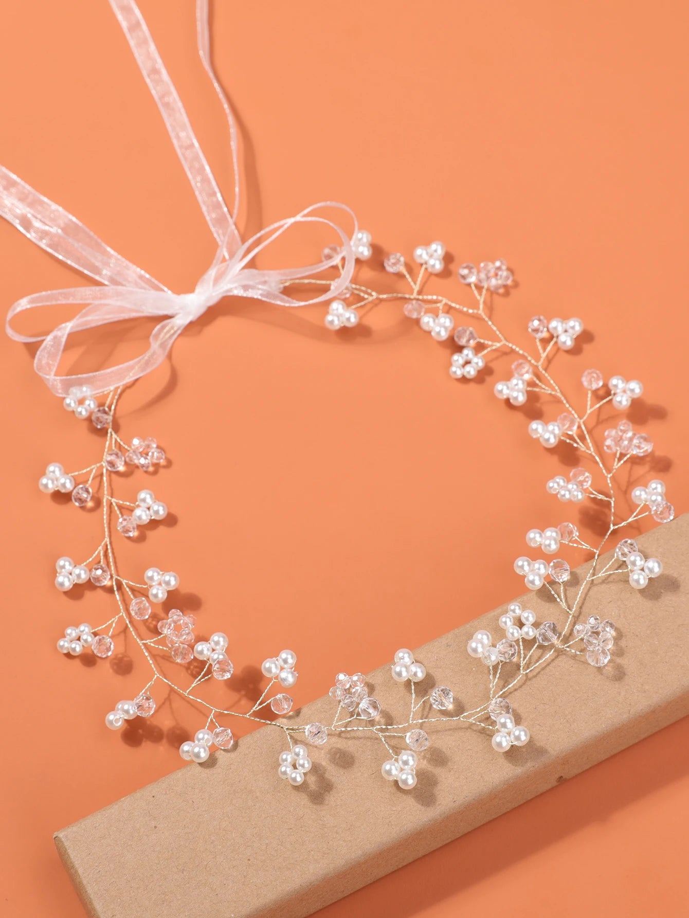 1 件 Bridal Wedding Accessories Handmade Pearl Flower Crystal Soft Chain Hair Bracelet Headband Headwear Hair Accessories