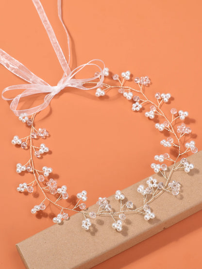 1 件 Bridal Wedding Accessories Handmade Pearl Flower Crystal Soft Chain Hair Bracelet Headband Headwear Hair Accessories