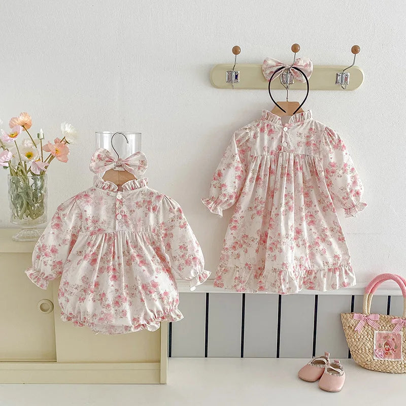 2025 Boutique Spring Cute Baby Clothes Girls Floral Print Dresses Newborn Girl Romper Birthday Party New Dress for Children Kids