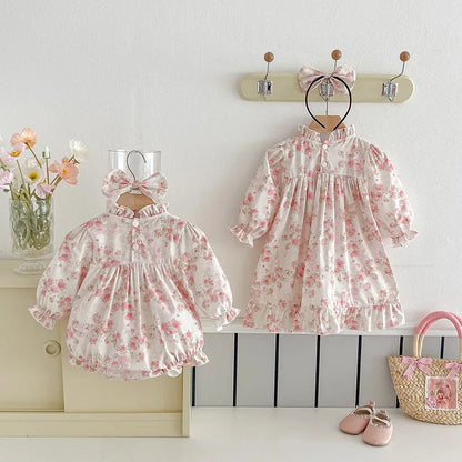 2025 Boutique Spring Cute Baby Clothes Girls Floral Print Dresses Newborn Girl Romper Birthday Party New Dress for Children Kids
