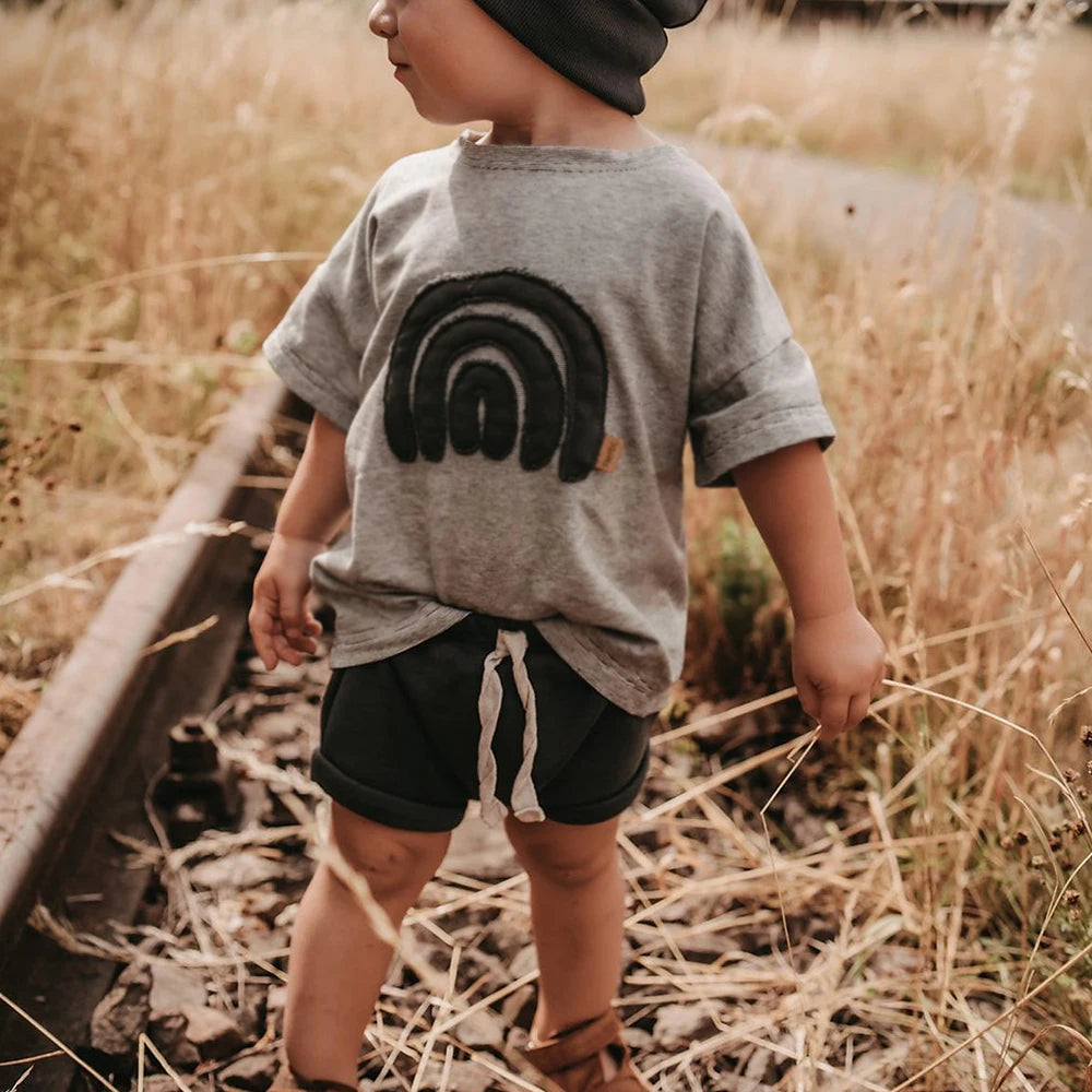 Summer Boys  Girls Clothing Solid Color Shorts T-shirt Casual  Ice Cream Rainbow Pattern Cotton Comfortable 6M-3Y