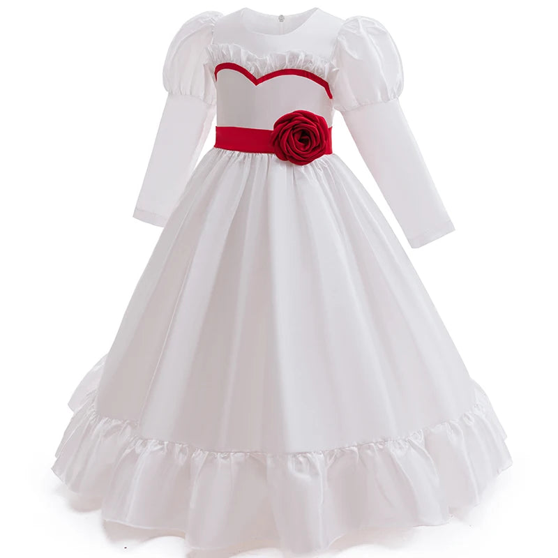 Girls Party Dresses White Wedding Bridesmaid Princess Dress Girls Elegant Birthday Piano Perform First Communion Baptism Gown
