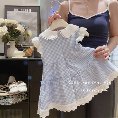 Girls' Summer Dresses Children's Foreign Dresses Fashion Trend College Style Princess Dresses in Small Children Cool Plaid