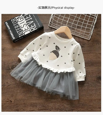 Girls' Dress Spring Autumn Baby Long Sleeved Hoodie Dresses Sweet Children's Princess Clothing Fashion Gauze Girls Clothes Ropa