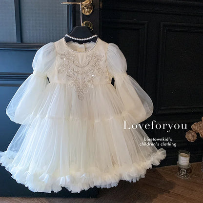Girls' Princess Dress, High-end Flower Girl, Little Girl's Birthday Western-style Children's Palace Style Pearl Dress