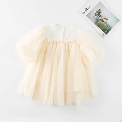 New Baby Dresses Autumn Children's Dresses Girls'dresses With Flowers Yarn Tulle Puffy Sleeve Jasmine Princess Party 1-7 Years