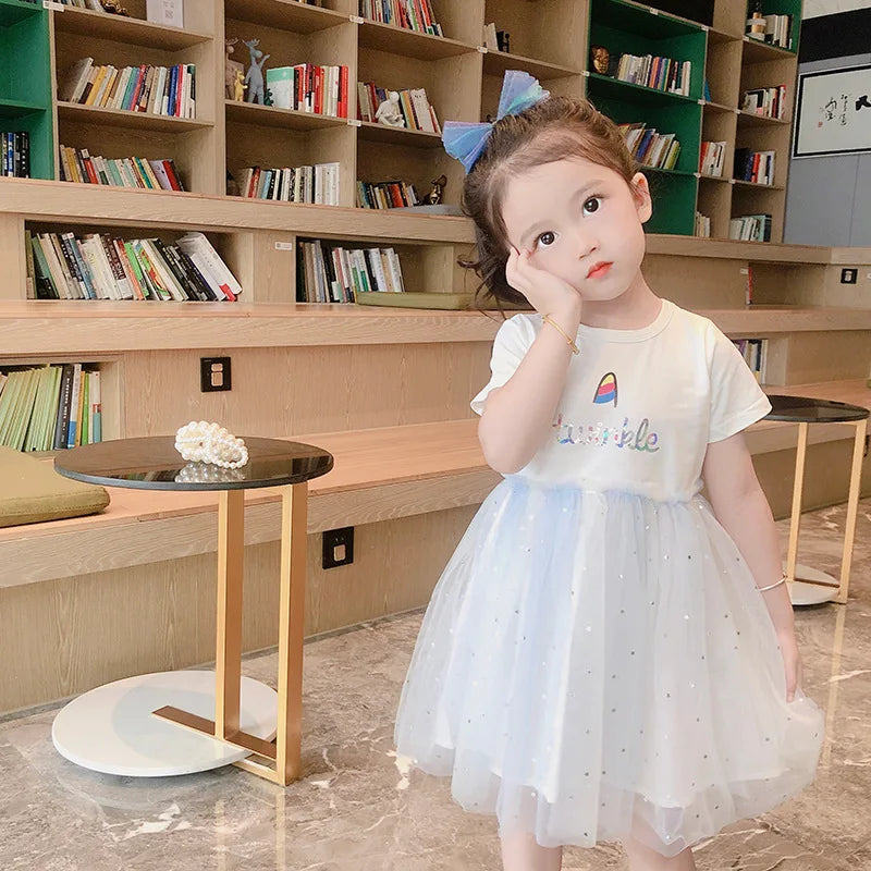 New Children's Dresses Summer Thin Baby Short-Sleeved Yankee Princess Dresses Girls Sarong Girls Skirt Girls Summer Dresses