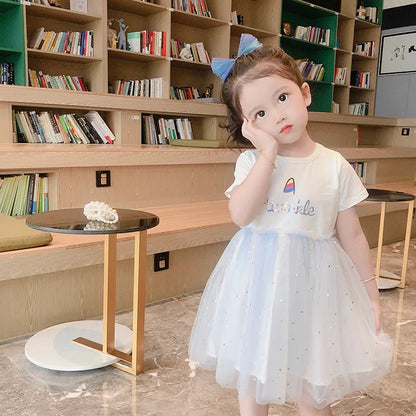 New Children's Dresses Summer Thin Baby Short-Sleeved Yankee Princess Dresses Girls Sarong Girls Skirt Girls Summer Dresses