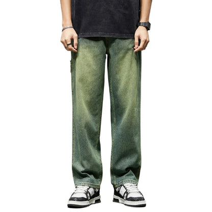 College Boys Loose Casual Pants Retro Blue Street Fashion Splicing Jeans Hiking Wide Leg Baggy Jeans Brand Men's Clothing