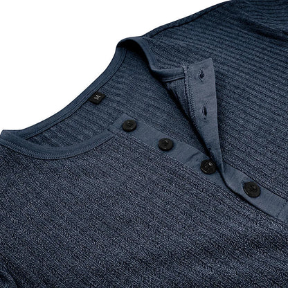 Summer Trend Men's Short Sleeve Casual T-Shirts Solid Henley Neck Button Up Pullover Tops Spring Turn Down Collar Basic Shirt (Available)