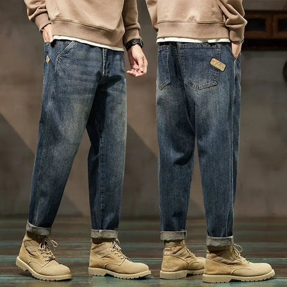 American Vintage Blue Men Cargo Jeans Spring Summer New Streetwear Fashion Male Clothes Thin Casual Big Size Baggy Denim Pants
