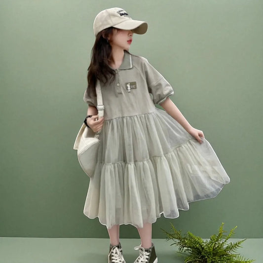 Summer Kids Outfits Lace Gray Dresses for Girls Princess Short Dress Baby Children Clothes Party Costumes 4 6 8 9 11 10 12 Years