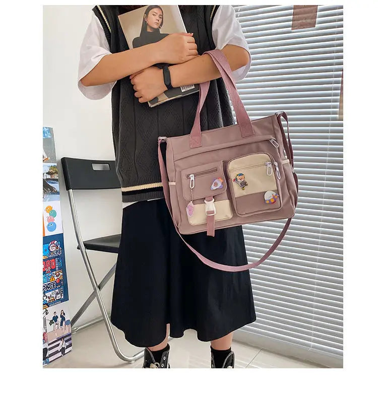 School Tote Book Bags for Girls Satchels Canvas Women Handbags Shoulder Bag Nylon Ladies Messenger Bag Oxford Crossbody Bags