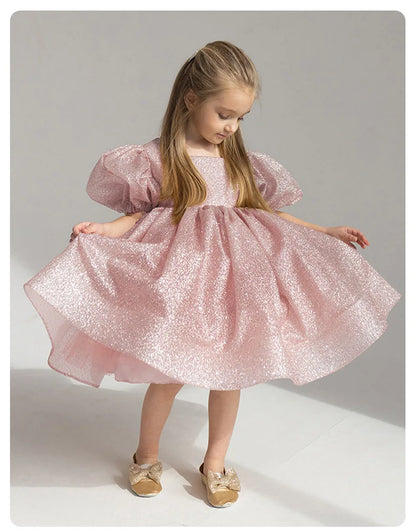 Elegant Puffy Luxury Girls Party Dresses Bowknot Evening Dress Flower Girl Princess Dress For Weddings Solid Bridesmaid Costume