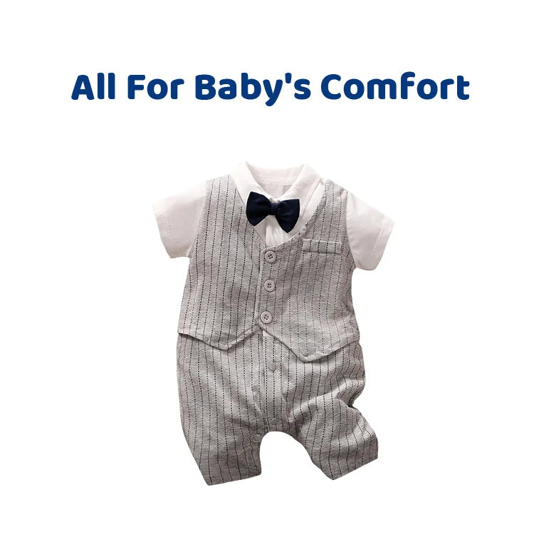 Newborn Clothing Handsome Gentleman Party Dress CottonComfortable AndSoft Summer Boys And Girls 0-18m Short Sleeve Baby Bodysuit