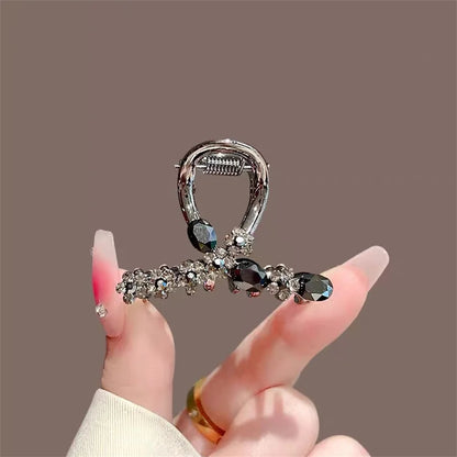 Black Small Hair Clip Claw For Women Flowers New Fashion Shiny Rhinestone Bangs Clip Hair Accessories